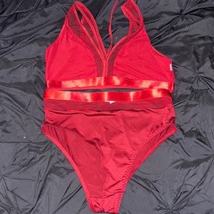 Plus Contrast Mesh Harness Lingerie Set